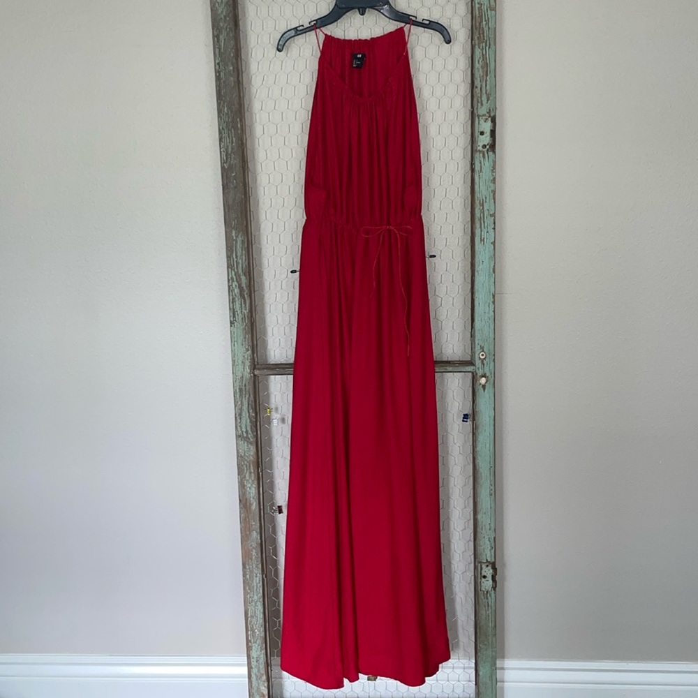 Silky, flowy, elegant, long red dress